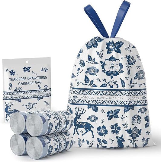 VOK 8 Gallon Trash Bags Drawstring, Printed Medium Garbage Bags with Secure Tie, Leakproof & Thick Tear-Resistant Design for Kitchen/Bathroom, Decorative Odor-Control Trash Bags,116 Counts