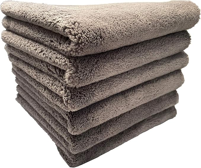 Plush Edgeless Microfiber Towel for Car, Soft Drying Wash Detailing Buffing Polishing Towel, 530 GSM 6Pack 16 x 16inches (Gray, 6Pack)