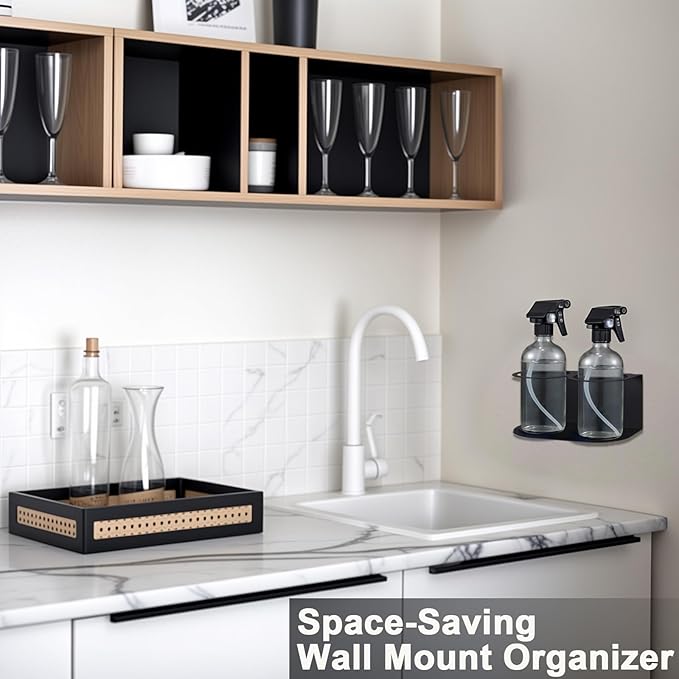 2 Pack Spray Bottle Holder Wall Mount, Metal Aerosol Spray Can Holder Rack Organizer with Double Holes, Heavy Duty Paint Bottle Can Storage Rack with Hardware Easy Install for Garage Home Workspace