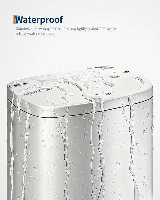 Garvee 13 Gal (50 L) and 2.6 Gal (10 L) Stainless Steel Trash Can Combo Set, Rustproof Garbage Can with Lid for Kitchen and Bathroom, Step-on Trash Bin with Inner Bucket, Rear Handle, Silver