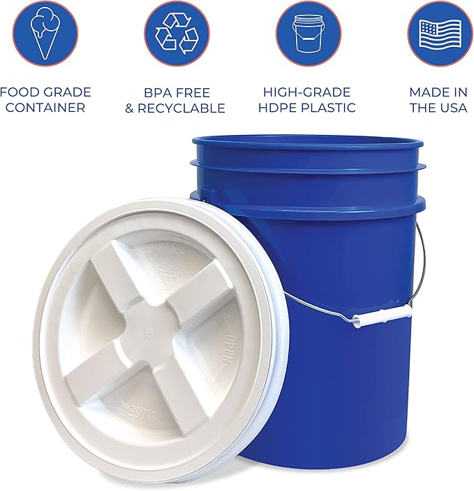 ePackageSupply 5 Gallon White Bucket with Gamma Seal Screw on Airtight Lid | Made in USA | Food Grade | Heavy-Duty | Durable 90 Mil All Purpose Pail | Easy Stack and Store | BPA Free (3 Count), Blue