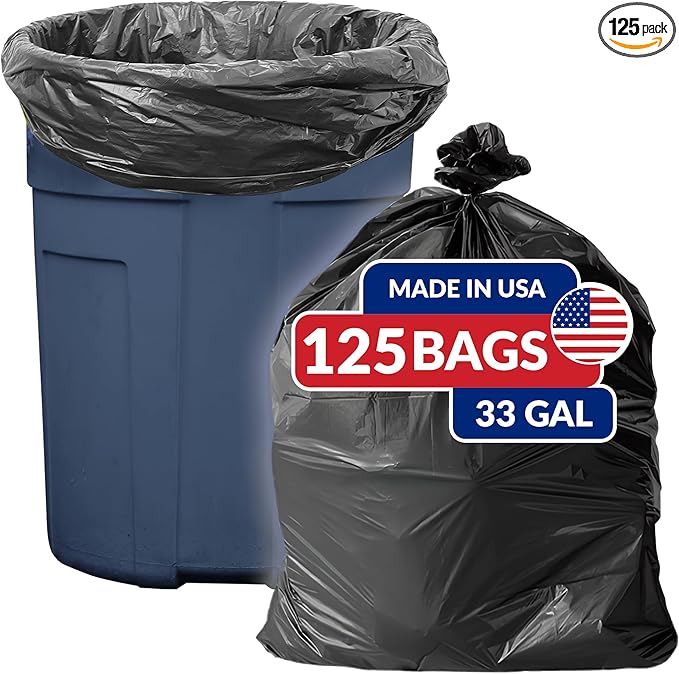 Reli. SuperValue 33 Gallon Trash Bags | 125 Count | Made in USA | Heavy Duty | Black Multi-Use Garbage Bags