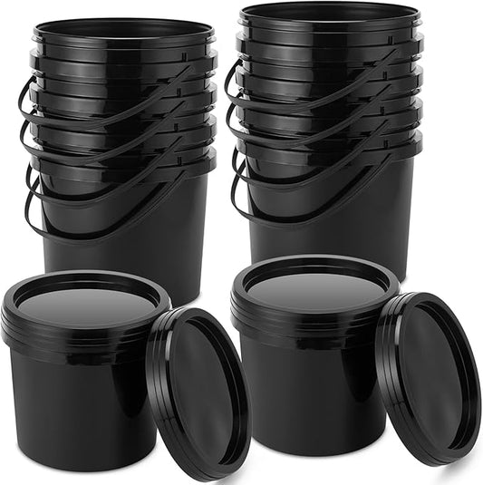 Gerrii 10 Pack Black 1 Gallon Plastic Bucket with Handle and Lid Food Storage Bucket Containers All Purpose Pail for Paint Water Art Crafts Projects Garage Organization