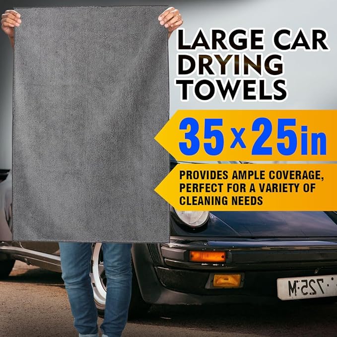 HOMEXCEL Car Drying Towels, 2 Pack Professional Microfiber Towels for Cars, Scratch-Free, Highly Absorbent Drying Towel for Cars, SUVs, RVs, Trucks, and Boats, 35 x 25 inch, Grey
