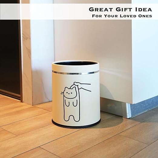 Juju Cat Trash Can - Cat Decor Garbage Can - Small Waste Basket for Bedroom - Garbage Bin Trashcan - Wastebasket Dustbin Trash Cans (Hey)