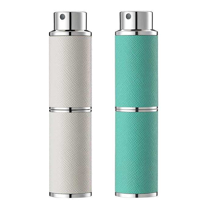 2PCS Perfume Atomizer, 8ML Leather Empty Cologne Sprayer, Mini Perfume Spray Bottle for Travel (White, Green)