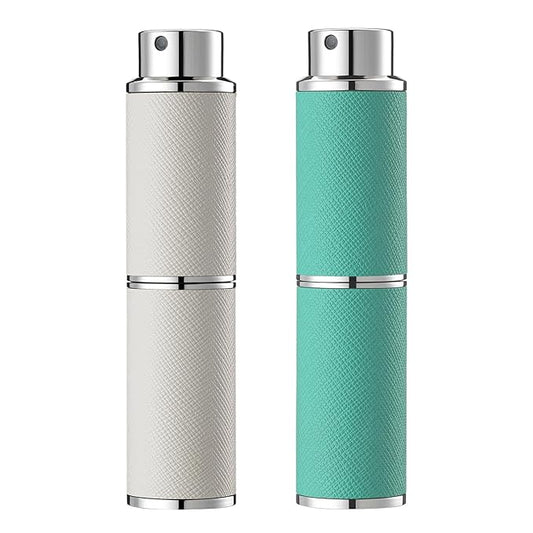 2PCS Perfume Atomizer, 8ML Leather Empty Cologne Sprayer, Mini Perfume Spray Bottle for Travel (White, Green)