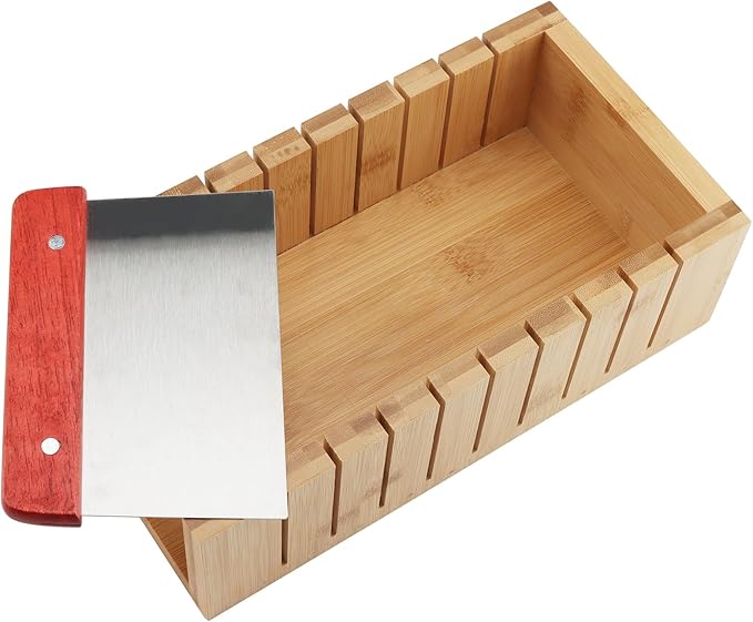 ZOENHOU 7PCS 42oz Soap Molds with Stainless Steel Wavy Slicer and Straight Slicer, Soap Loaf Bar Rectangular Silicone Soap Making Molds Kit with Wood Box DIY Tool Set for Soap Making Supplies