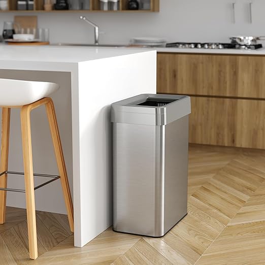 iTouchless 18 Gallon Rectangular Open Top Trash Can and Recycle Bin with Dual AbsorbX Odor Filters, Space-Saving Large Capacity Commercial Grade 68L Receptacle for Home Office, Garage, Stainless Steel