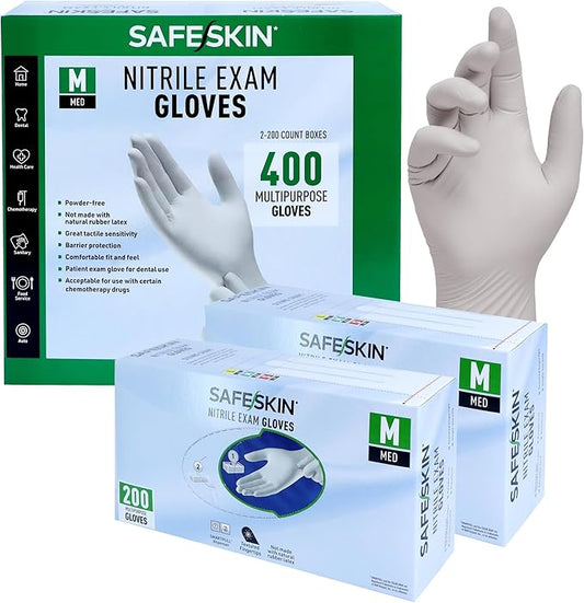 SAFESKIN Nitrile Exam Gloves Disposable Powder-Free Gloves for Medical, Dental, Cleaning, Cooking, Chemotherapy, 3.5 Mil Gray