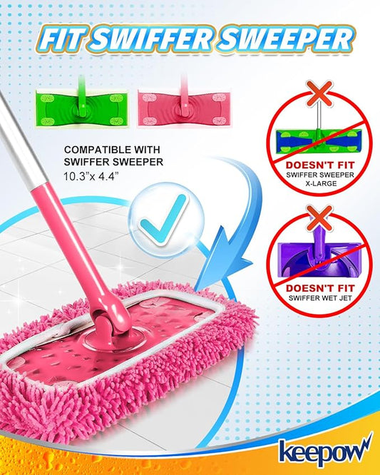 Reusable Microfiber Mop Pads Compatible with Swiffer Sweeper- 2 Pack Dry Sweeping Cloths & Wet Mopping Cloths - Washable Wet Pads Refill for Mopping Floors (Mop is not Included)