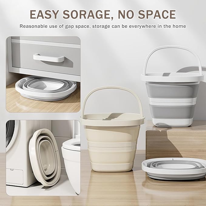 2-Pack Collapsible Buckets (2.6 Gallon/10L) - Foldable Rectangular Design with Handles, Space-Saving for RV, Camping, Car Wash, Fishing & Cleaning - Durable, Portable & Multi-Purpose