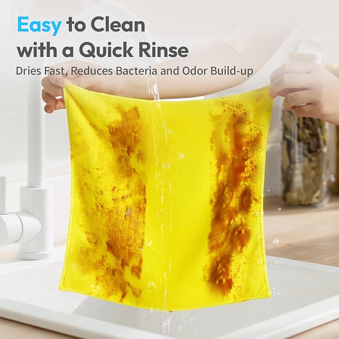 Microfiber Cleaning Cloths 12”x12” 24Pack Lint Free Kitchen Cloths - Extra Thick, Streak-Free, Lint-Free, Fast Absorbent - Reusable Multi-Purpose Housekeeping Rags for Cars, Dishes, Floors, Tiles