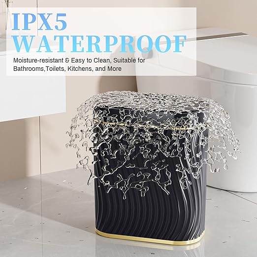 Bathroom Trash can with Automatic Touchless Lid, 2.6 Gallon Black Motion Sensor Small Garbage Can, Slim Waterproof Smart Trash Bin for Bedroom, Office, Living Room