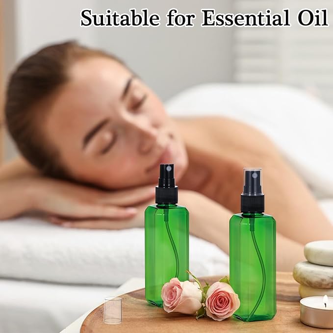 Yebeauty Spray Bottles for Essential Oils, 3.4oz Refillable Plastic Misting Spray Bottle Empty Atomizer Fine Mist Spray Bottle for Beauty Products Cleaning, 2 Pack Green