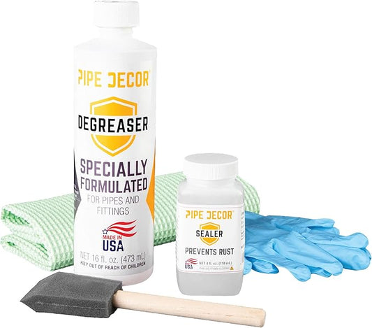 PIPE DÉCOR Degreaser Kit Cleans and Protects Pipe Décor Kits and Projects Includes 16 oz Degreaser, 4 oz Sealer, Rag for Degreaser, Applicator Brush for Sealer
