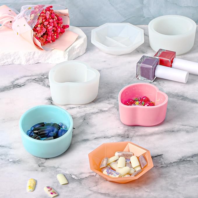 Gartful 3 Pieces Dish Resin Molds, Silicone Jewelry Tray Molds, Storage Container Epoxy Resin Casting Molds for Jewelry Ring Holders, Soap Dish, Candle Holder, 3 Styles(Round & Heart & Octagon)