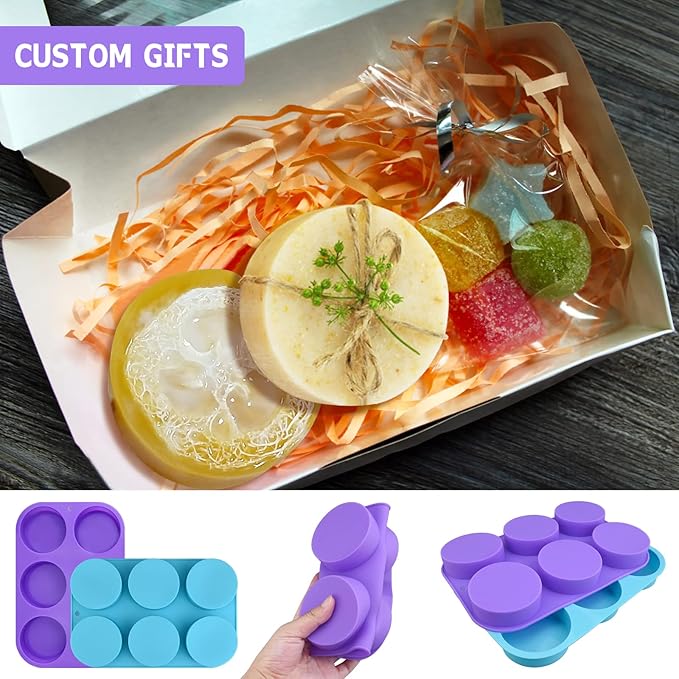 Moukiween Big Round Silicone Soap Molds, 3 Inch Cylinder Silicone Mold for Loofah Soap Making, Shower Steamer, Bath Bombs, Lotion Bars (Set of 2)