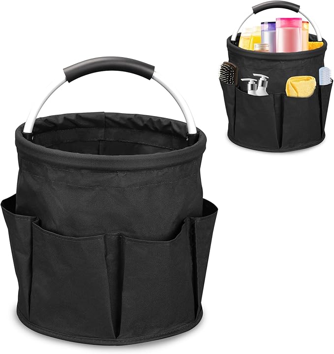 Cleaning Caddy with Handle, 17L Cleaning Supply Caddy Foldable Bucket Organizer Cleaning Products Organizers Cleaning Tools Bag 4.5 Gallon (Black)