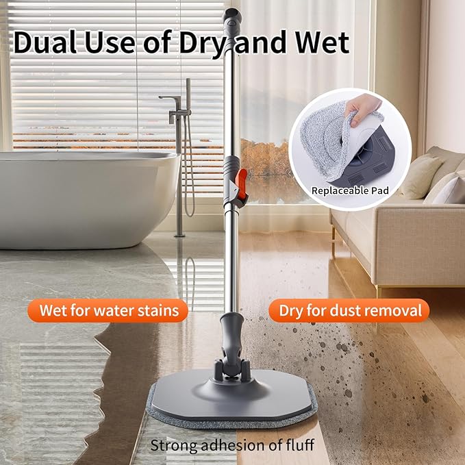 Spin Mop and Bucket Set with Separate Dirty and Clean Water,360° Spin Mop and Bucket System with Widening Foldable Handle,4 Replaceable Mop Pads,Square Mop for Floor Hardwood Tile Marble Wall Cleaning