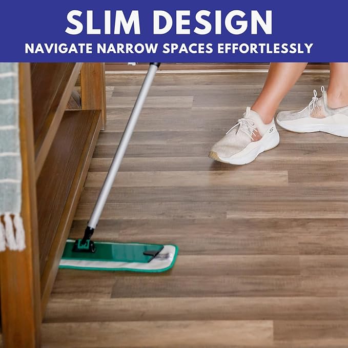 Don Aslett's 12" Mop with 2 Reusable Microfiber Pads | Bathroom or Kitchen | 360° Rotating Head | Machine Washable | Extending Pole