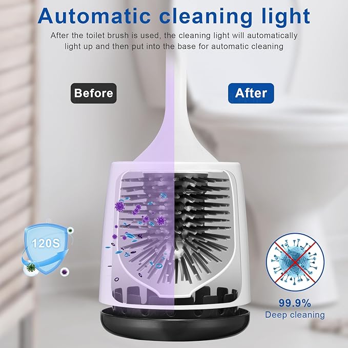 Electric Toilet Brush,Silicone Toilet Brush,Toilet Bowl Brush and Holder Set with Ventilated Holder,Toilet Brush, Floor Standing, Wall Mounted Without Drilling，Rechargeable