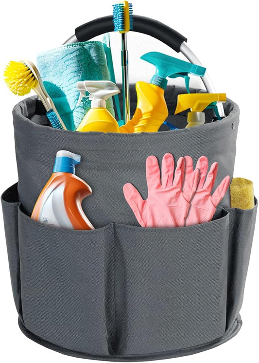 Cleaning Caddy with Handle, Cleaning Products Organiser, 17L Foldable Storage Basket, Cleaning Caddy Organiser, Portable Multi Cleaning Bucket Bag for Home, Garden (Dark Grey)