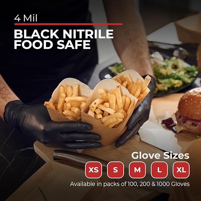 Black Nitrile Gloves Disposable Latex Free & Powder Free, 4 Mil Rubber Glove, Cleaning, Cooking, Mechanic(XS-XXL)