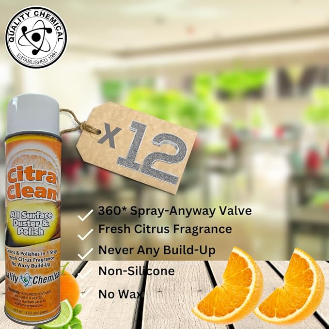 Quality Chemical Citra Clean aerosol - All Surface Cleaner, Duster & Polish and Protectant, Concentrated Citrus-Scented Formula for Deep Cleaning and Degreasing - Citrus Cleaner - 18 oz (Pack of 12)