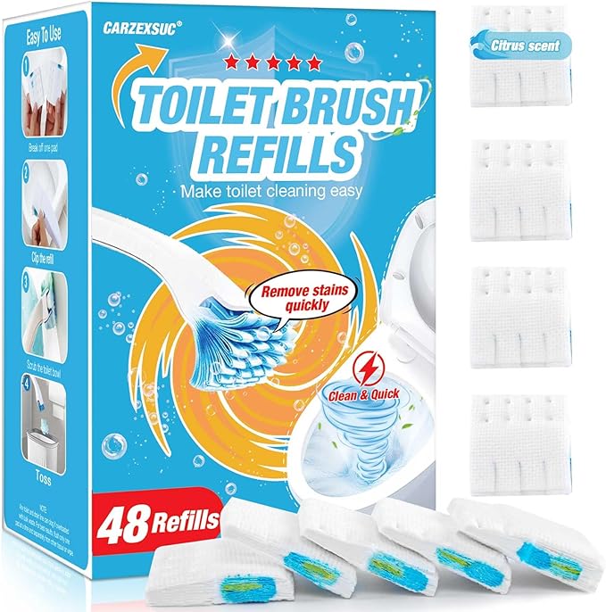Toilet Cleaner Refill Pads Ocean Scent Enhanced Odor Control 48 Count Toilet Scrubber Refill Clean Stains Disposable Toilet Brush Refill for Toilet and Bathroom