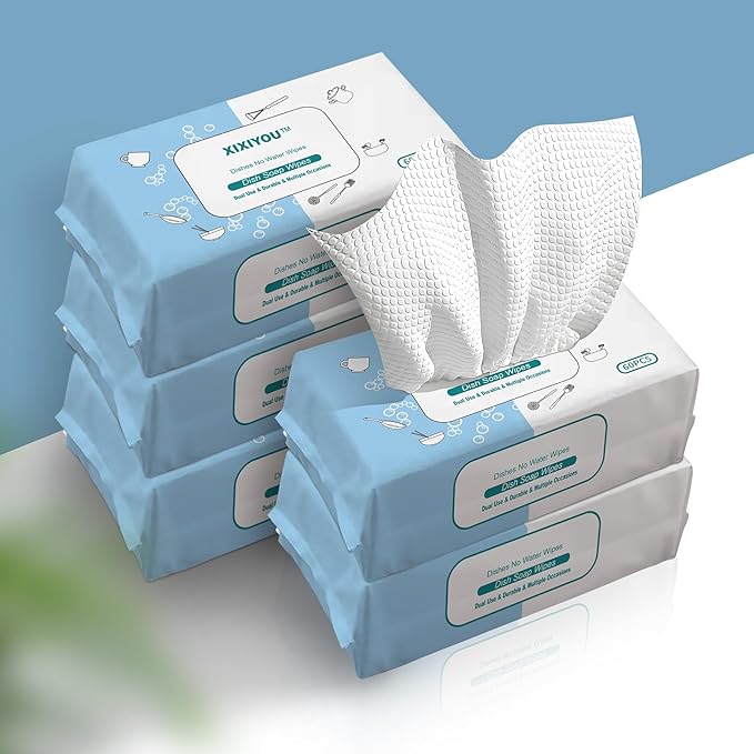 Reusable Dry & Wet Dish Soap Foam Wipes - Multi-Purpose Cleaning Towels for Kitchen, Bathroom, Travel | No Water Needed, Eco-Friendly, Reaches Hard-to-Clean Areas (60 Pack)