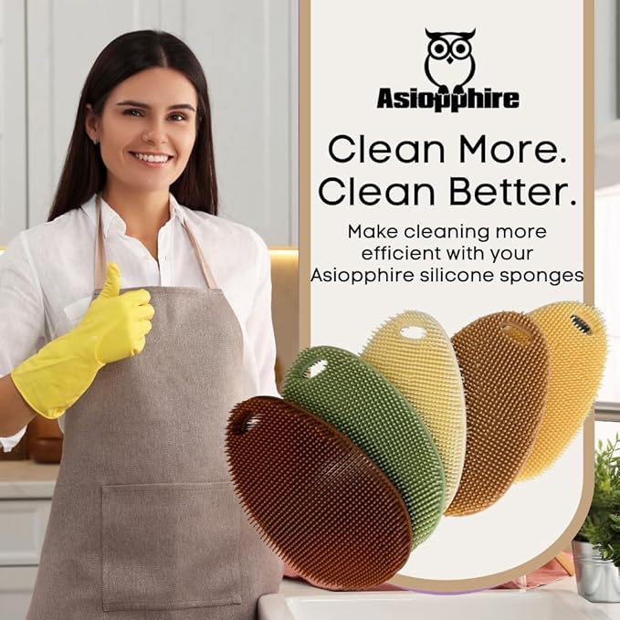 Silicone Sponge Dish Scrubber - Food Grade and Housecleaning - BPA Free Silicone Kitchen Scrubber [5 Pack Ovals Fall]