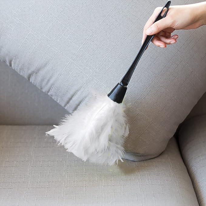 Turkey Feather Dusters for Cleaning Home Blinds Kitchen car Office, Eco-Friendly Reusable （2 pcs White）