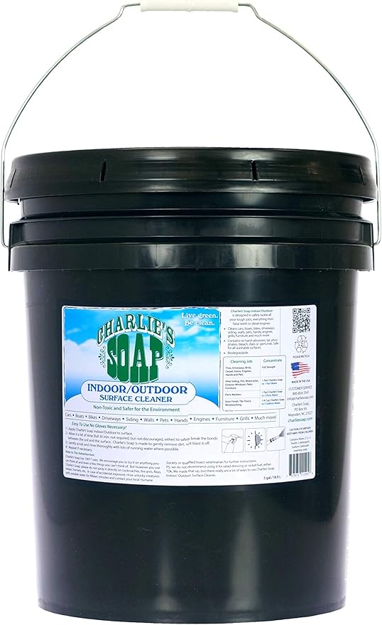 Charlie's Soap Indoor & Outdoor Surface Cleaner (5 Gallon Bucket) Natural Outdoor Cleaning Spray – Safe for Indoor Use – Non-Toxic and Biodegradable