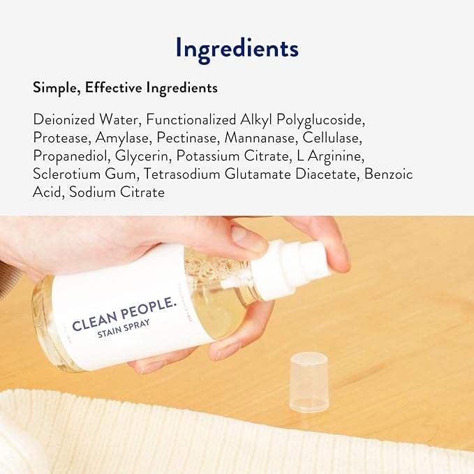 The Clean People Stain Remover Spray - Simple, Clean Ingredients - Laundry Spot Treatment for Food, Pet & Baby Stains - Boosted with Enzymes - Fabric Safe - 4oz (2 Pack)