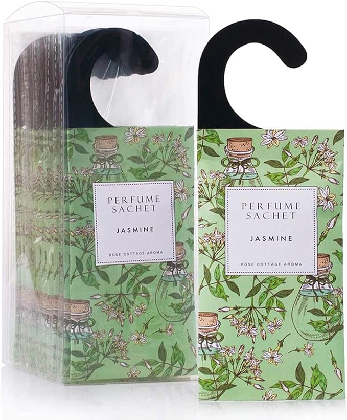 ROSE COTTAGE Large 12 Packs Jasmine Hanging Closet Deodorizer Air Freshener Long Lasting Scented Sachets Smell Goods for House