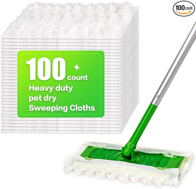 Heavy Duty Dry Sweeping Cloths Compatible with Sweeper Mop, Microfiber Duster Mop Pads Refills for Cleaning Hardwood Floor Dust and Pet Hair, Disposable (100)