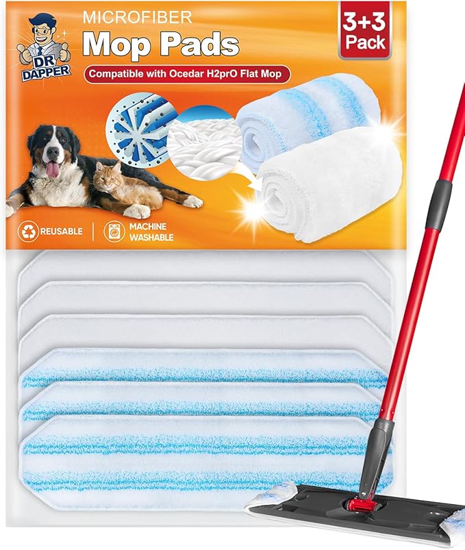 Mop Heads Replacements Compatible with O-Cedar H2 Pro Flat Mop System, Microfiber Mop Pads Replacement Fit for Ocedar Flat Mop System, Mop Heads Replacements for Wet Dry Floor Cleaning, 3+3 Pack