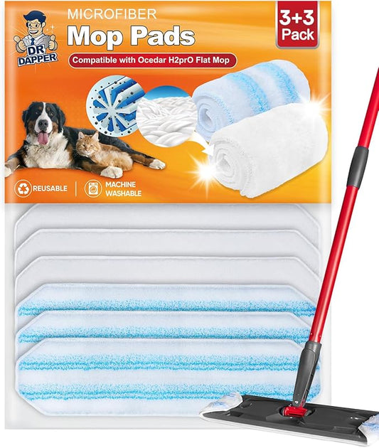 Mop Heads Replacements Compatible with O-Cedar H2 Pro Flat Mop System, Microfiber Mop Pads Replacement Fit for Ocedar Flat Mop System, Mop Heads Replacements for Wet Dry Floor Cleaning, 3+3 Pack