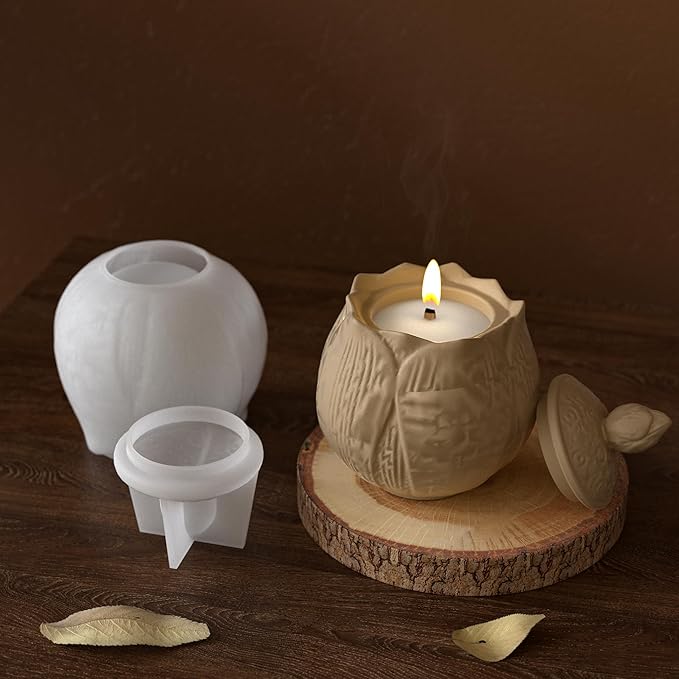 Lotus Jar Bottle Mold - Resin Casting Silicone Molds for Home Decor & Candle Making Wave Spiral Mold
