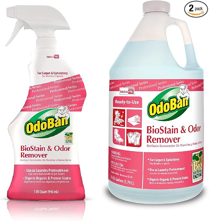 OdoBan Professional Cleaning and Odor Control Solutions, Ready-to-Use Biostain and Odor Remover, Made in the USA, 32 oz Spray Bottle and 1 Gallon