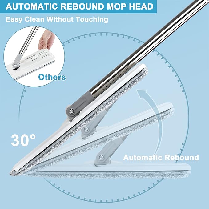 Mop and Bucket with Wringer Set, Hands Free Flat Floor Mop and Bucket, 8 Washable Microfiber Pads Included, Wet and Dry Use, Home Floor Cleaning System for All Floor Types and Windows