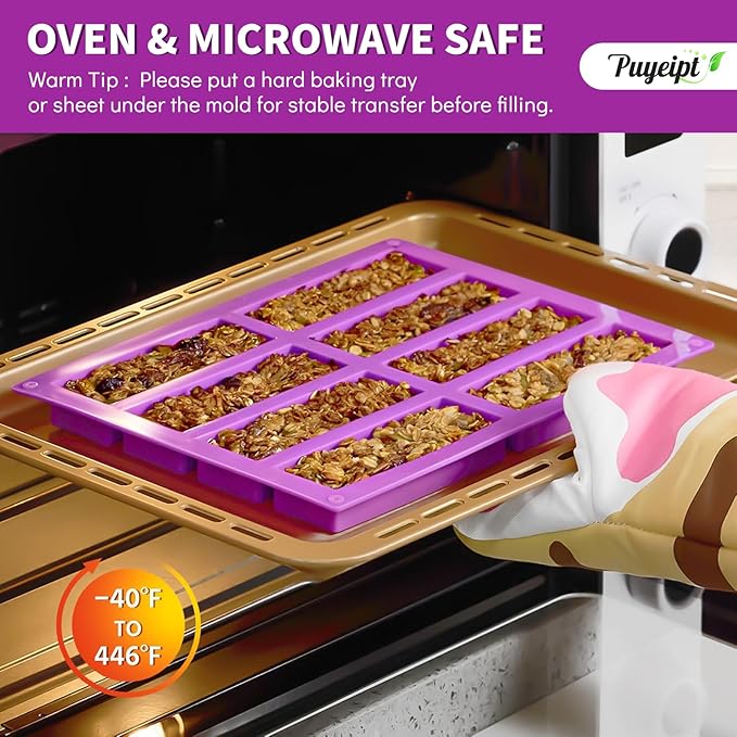 8-Cavity Silicone Candy Bar Molds, 2 Pcs Granola Bar Molds Rectangle Chocolate Mold for Baking Protein Energy Bar, Dubai Chocolate Bar, Brownie
