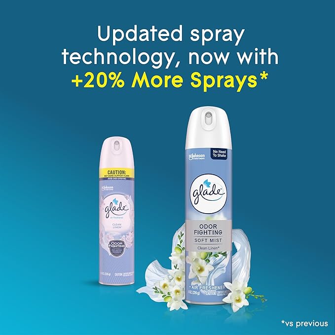 Glade Air Freshener Room Spray, Clean Linen Scent, Odor Fighting to Deliver Long Lasting Freshness, 8 Oz, 6 Count