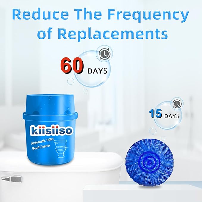 KIISIISO Toilet Bowl Cleaners-9 Bottles, Blue Toilet Bowl Cleaner Tablets in Bottles with Sustained-Release Technology, Upgraded Automatic Cleaning Solution Prevent Stain Build Up, 63.5 oz