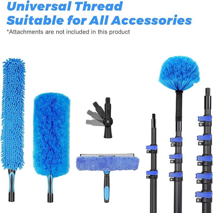 30 Foot High Ceiling Duster Kits with 4.7-24 FT Carbon Fiber Extension Pole, Feather Duster, Cobweb Duster, Ceiling Fan Duster, Window Squeegee & Cleaner with Pole 24 Ft
