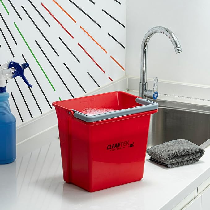 Restaurantware-Clean Tek Professional 6 Quart Cleaning Bucket, 1 Utility Pail with Handle - Heavy-Duty, Portable, Red Plastic Washing Pail, Perfect for Household, Outdoor, Car Wash and More