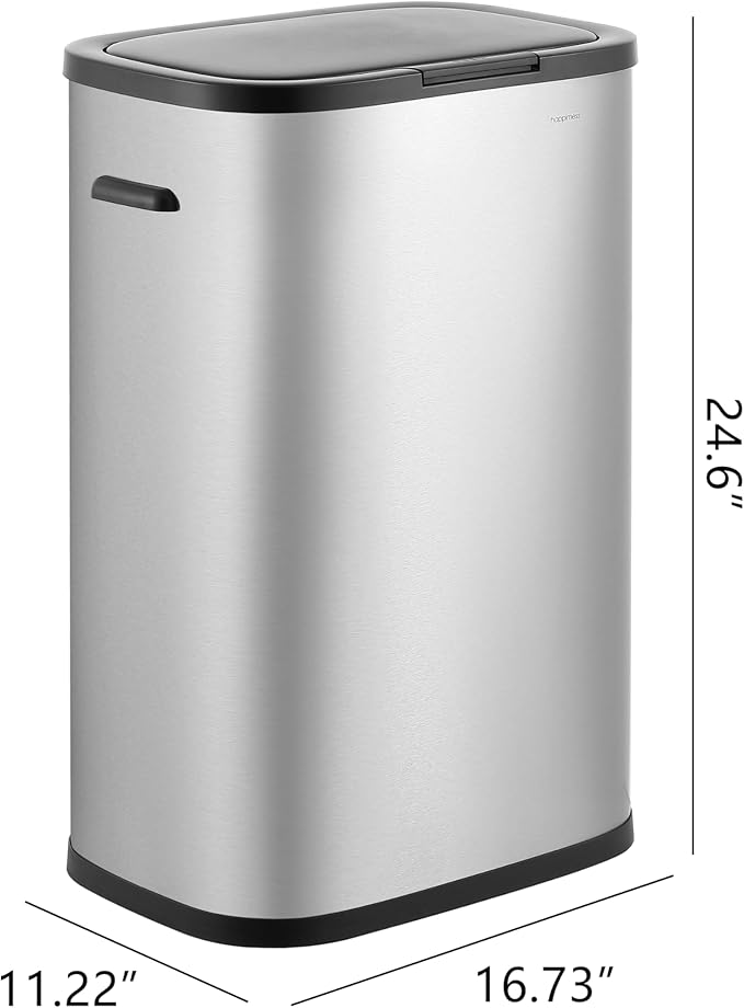 happimess HPM1017A Tammi Kitchen 14.5-Gallon Slim Metal Push Button Trash Can, Fingerprint Resistant, Modern, Minimalistic for Home, Kitchen, Laundry Room, Office, Bedroom, Bathroom, Platinum Silver