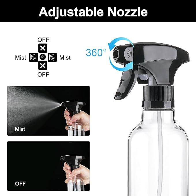 Cosywell Plastic Spray Bottles 12oz/360ml 2 Pack Empty Spray Bottles for Cleaning Misting Spray Bottle for Hair, Essential Oils, Toners Rose Water Cosmetics (Clear)