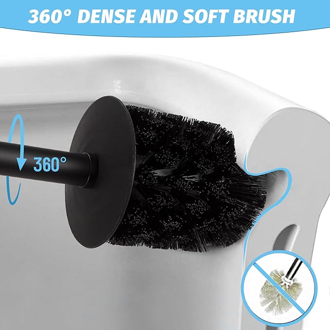 Toilet Brush and Holder Black for Bathroom Storage and Organization,Square Deep Cleaning Black Toilet Brush for Bathroom